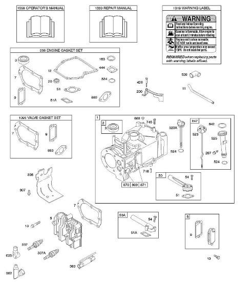 E - Cilindro, testata, set guarnizioni motore, set guarnizioni valvole, lubrificazione, manuale per l'uso, etichetta di avvertenza B&S - 10 €¦ 10A902-2128-E1 brand Stihl